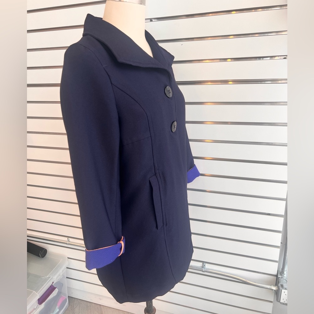Anthropologie Navy Pea Coat - Women’s Purple & Orange Accents - NWT - Picture 2 of 16